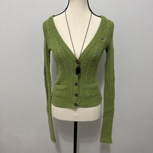 lime green hollister knit cardigan top vintage